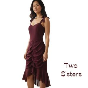 Two Sisters Burgundy Polka Dots Midi Dress NWT Size 4
